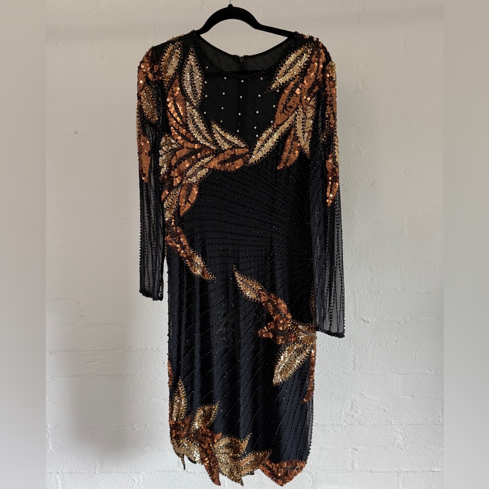 Vintage Elegant Black and Gold Sequin Dress